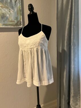 Free People White Embroidered Spaghetti-Strap Camisole